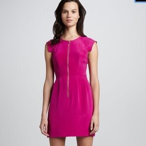 Rebecca Taylor Hot Pink Notch Shoulder Fitted Mini Dress‎ Sz 2